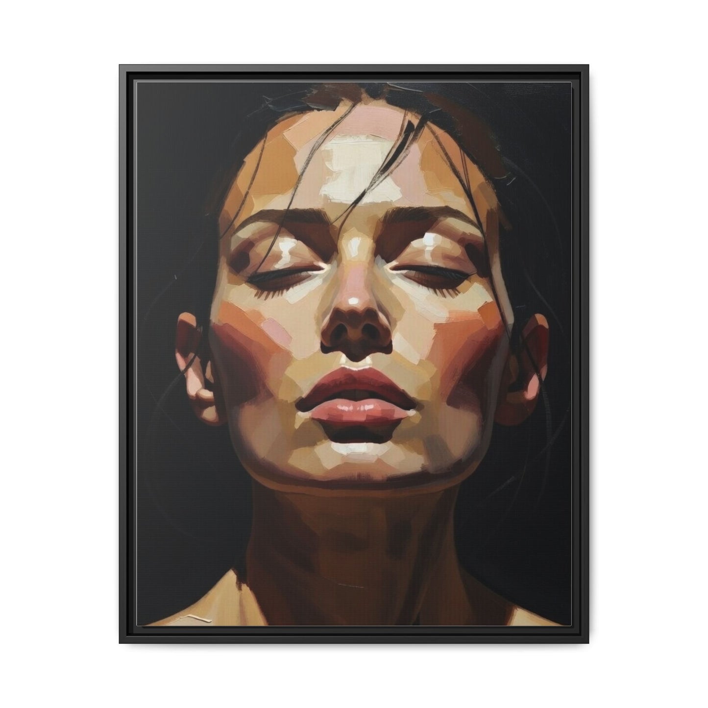 Framed Matte Canvas Portrait – Woman with Eyes Closed (Multi‑Color)