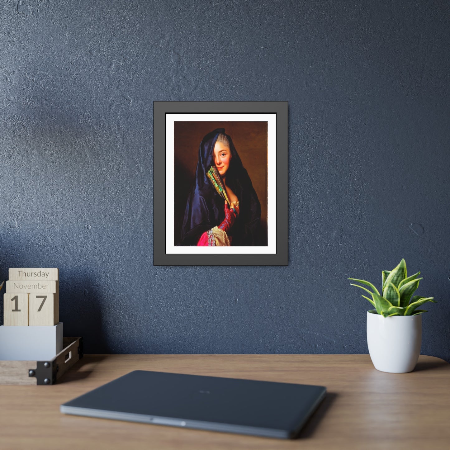 Framed Art Print — Woman with Fan Vintage Portrait Poster