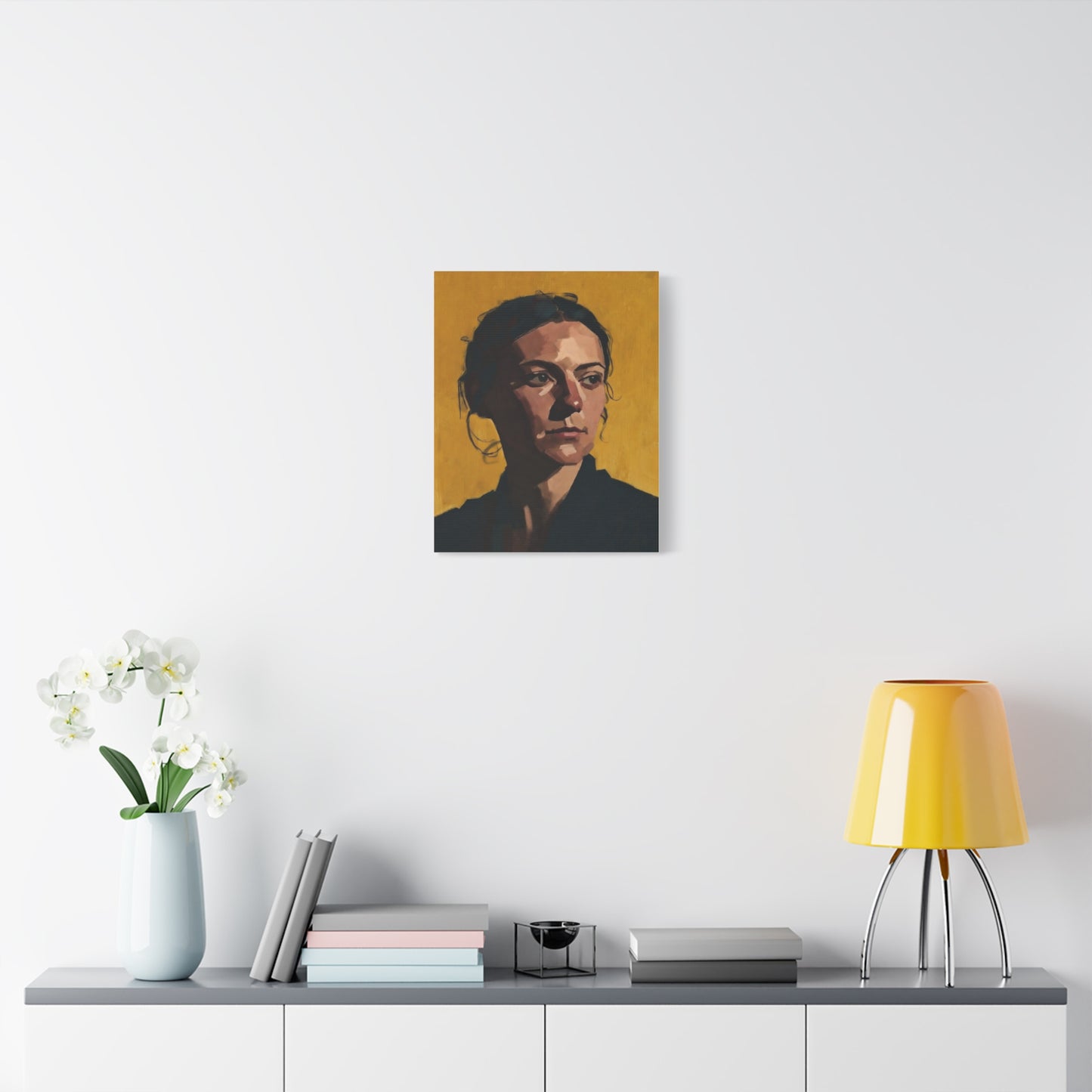 Portrait Painting Canvas Print — Moody Golden Female Portrait on Matte Stretched Canvas