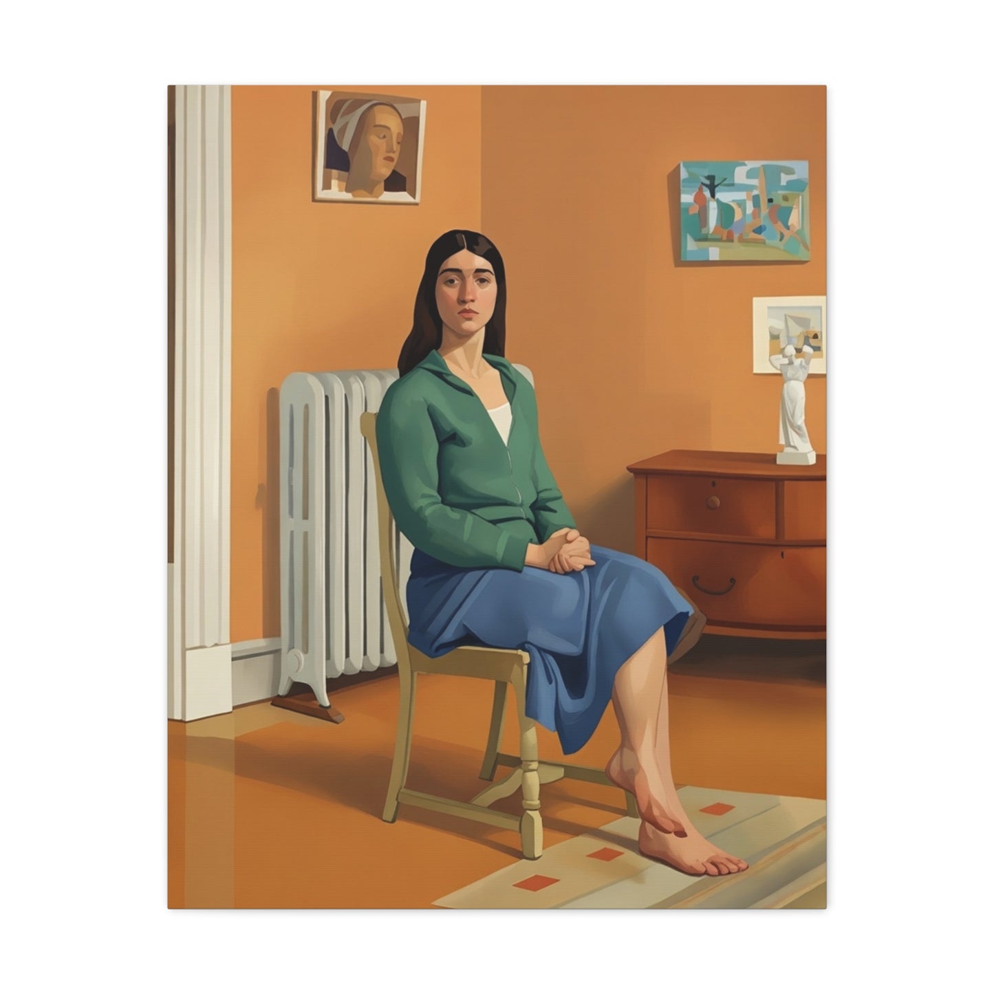 Portrait Canvas Print — Seated Woman Matte Stretched Wall Art