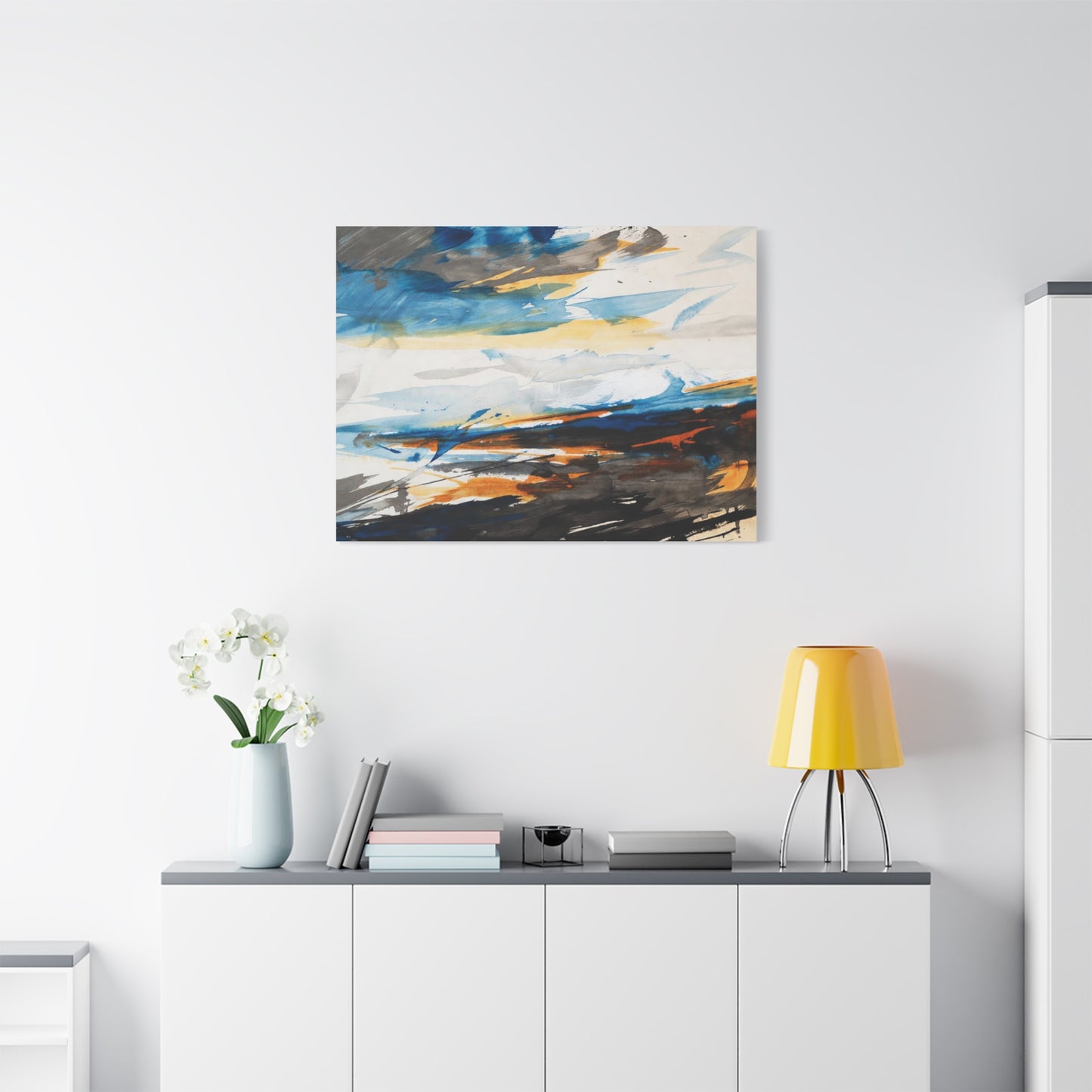 Abstract Oceanic Canvas Print — Blue & Amber Stretched Wall Art