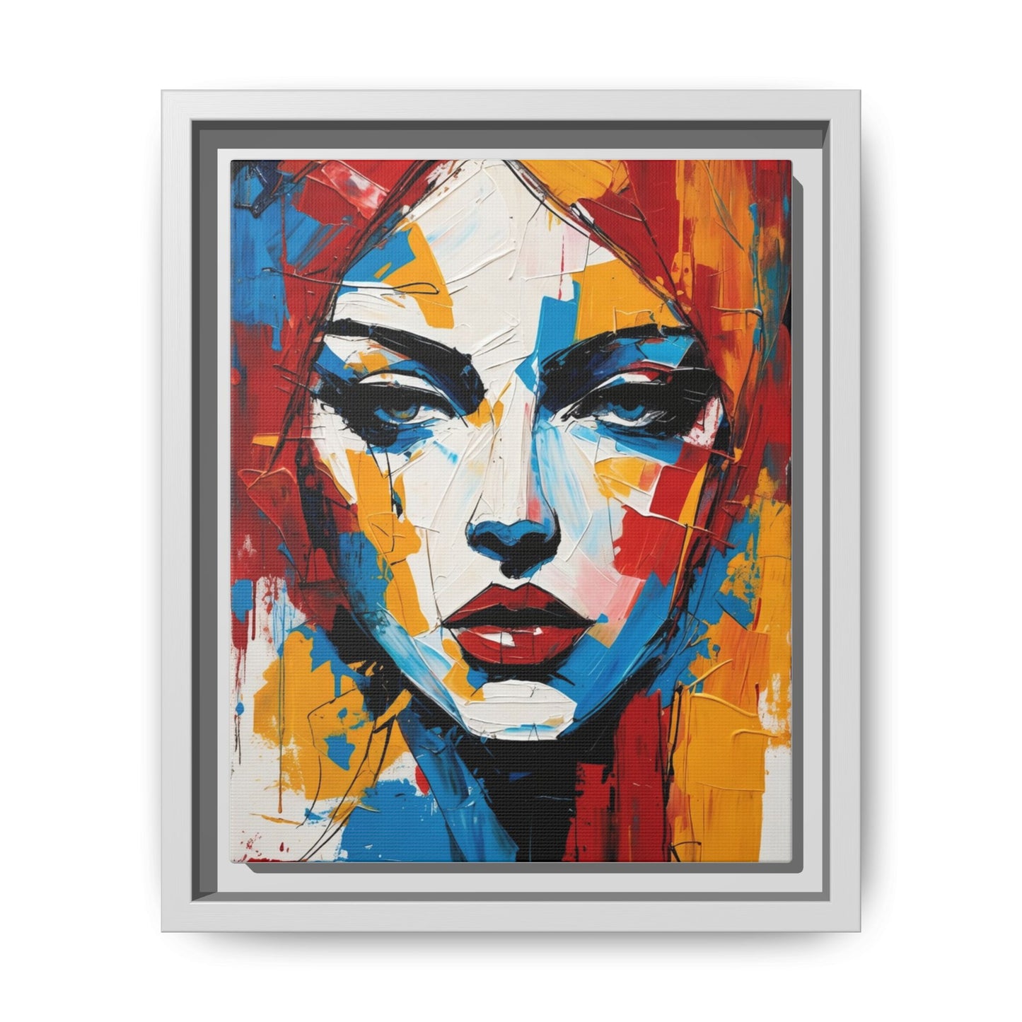 Framed Abstract Portrait Canvas — Colorful Female Face Wall Art