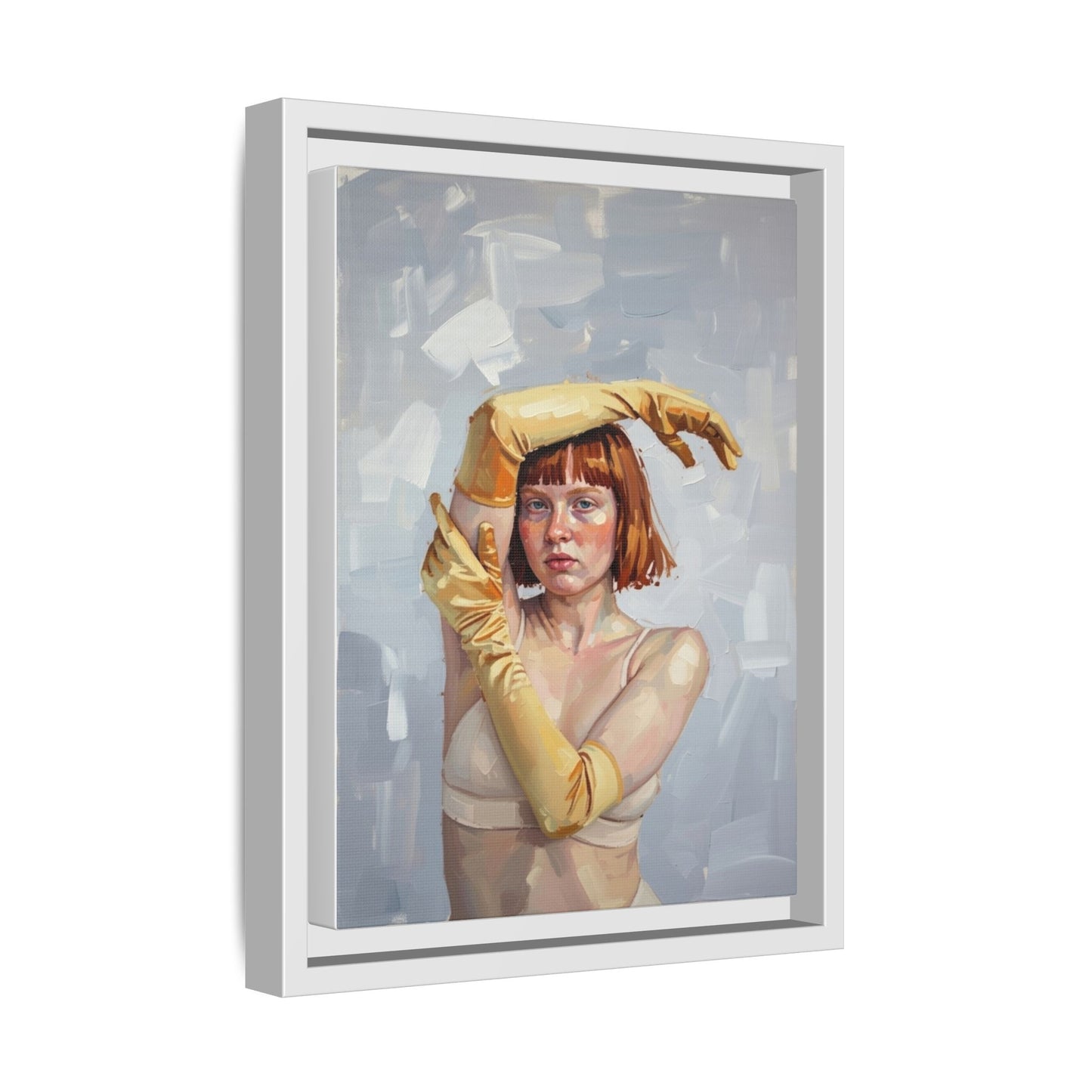 Contemporary Portrait Canvas Print — Woman with Yellow Gloves (Framed Matte)