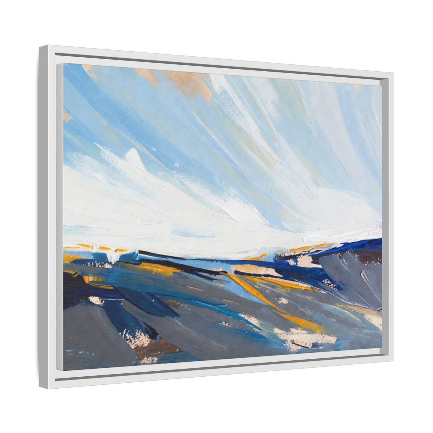 Framed Abstract Seascape Canvas Print — Matte Multi‑Color Wall Art