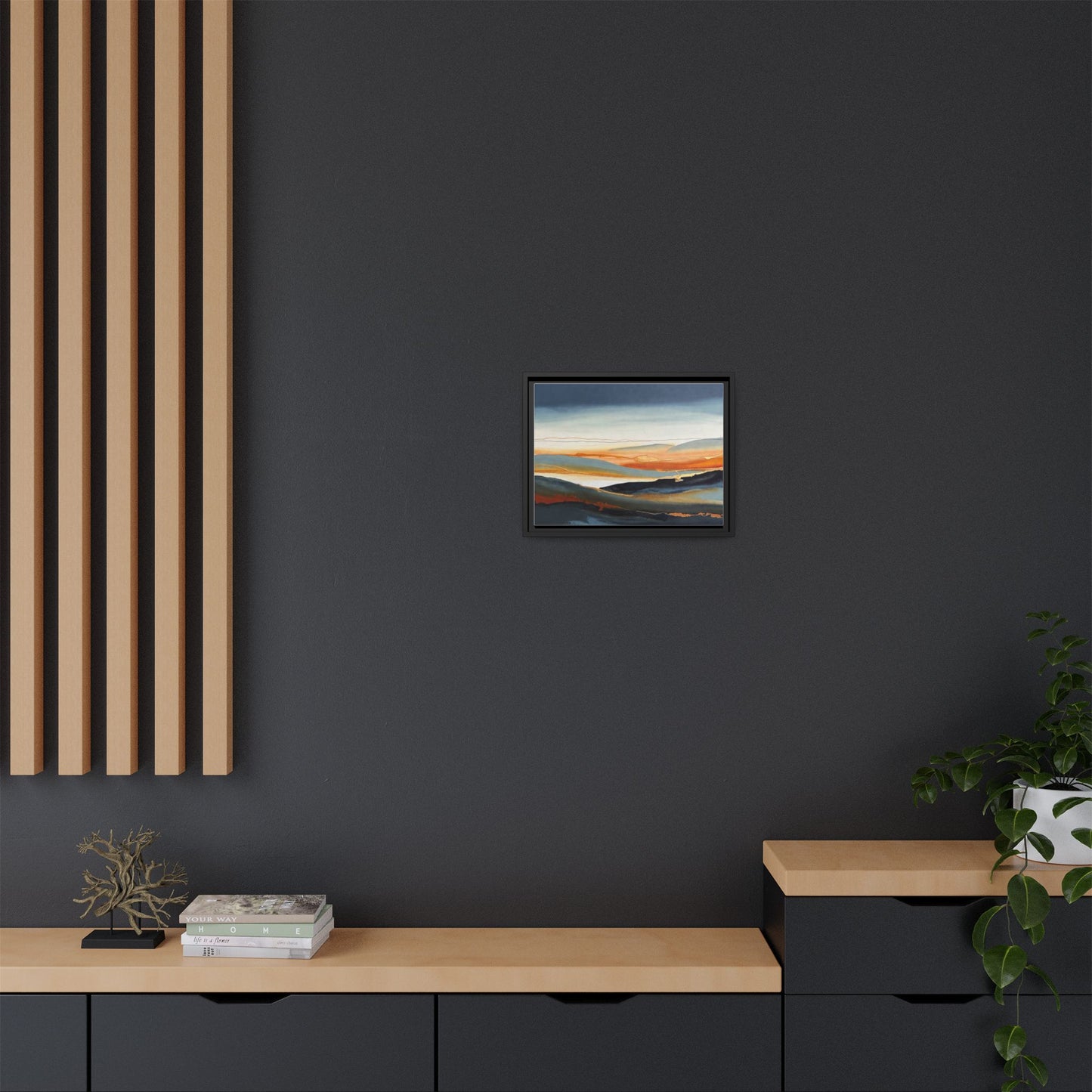 Framed Matte Canvas: Abstract Coastal Sunset Landscape Wall Art