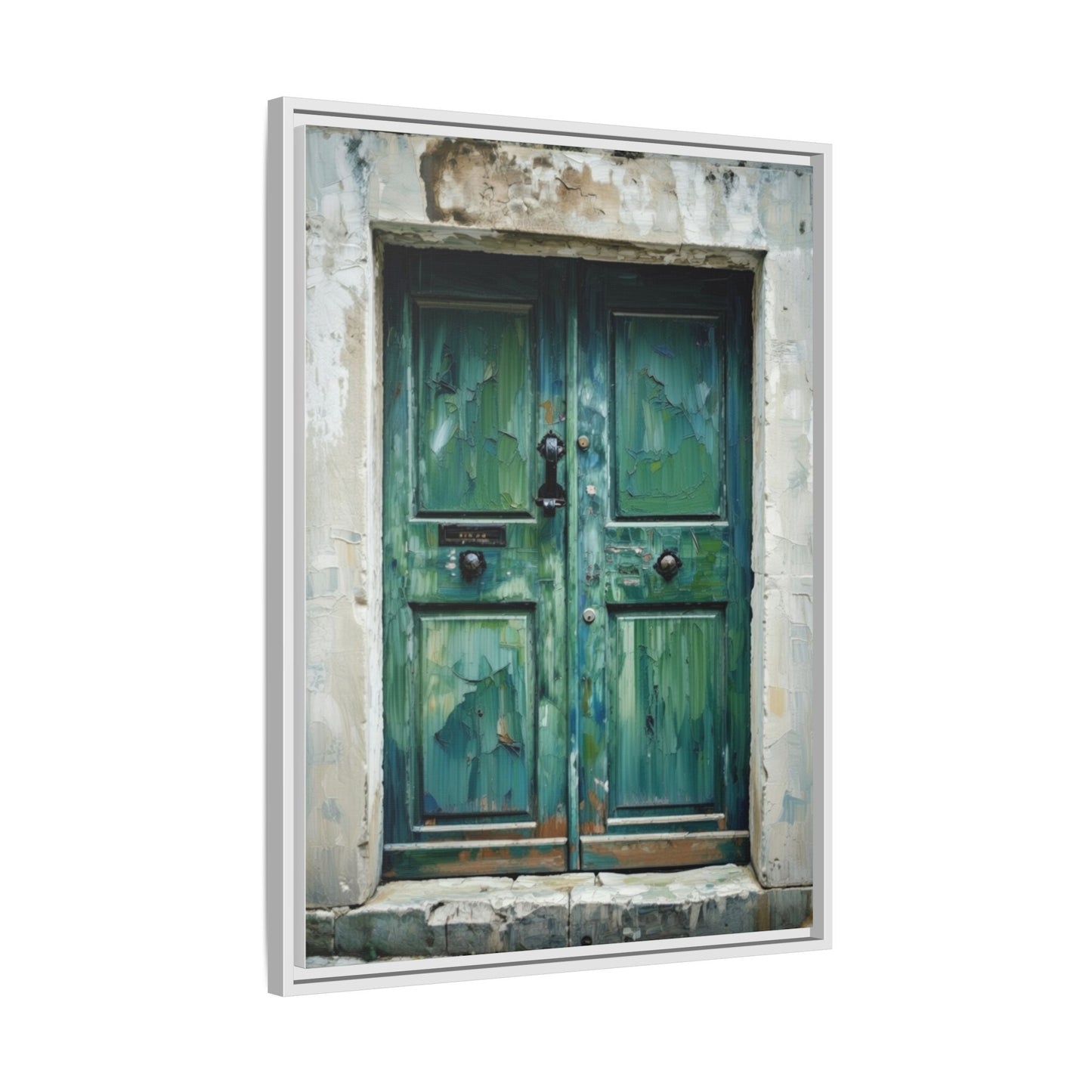 Framed Matte Canvas Art — Weathered Green Door Wall Print