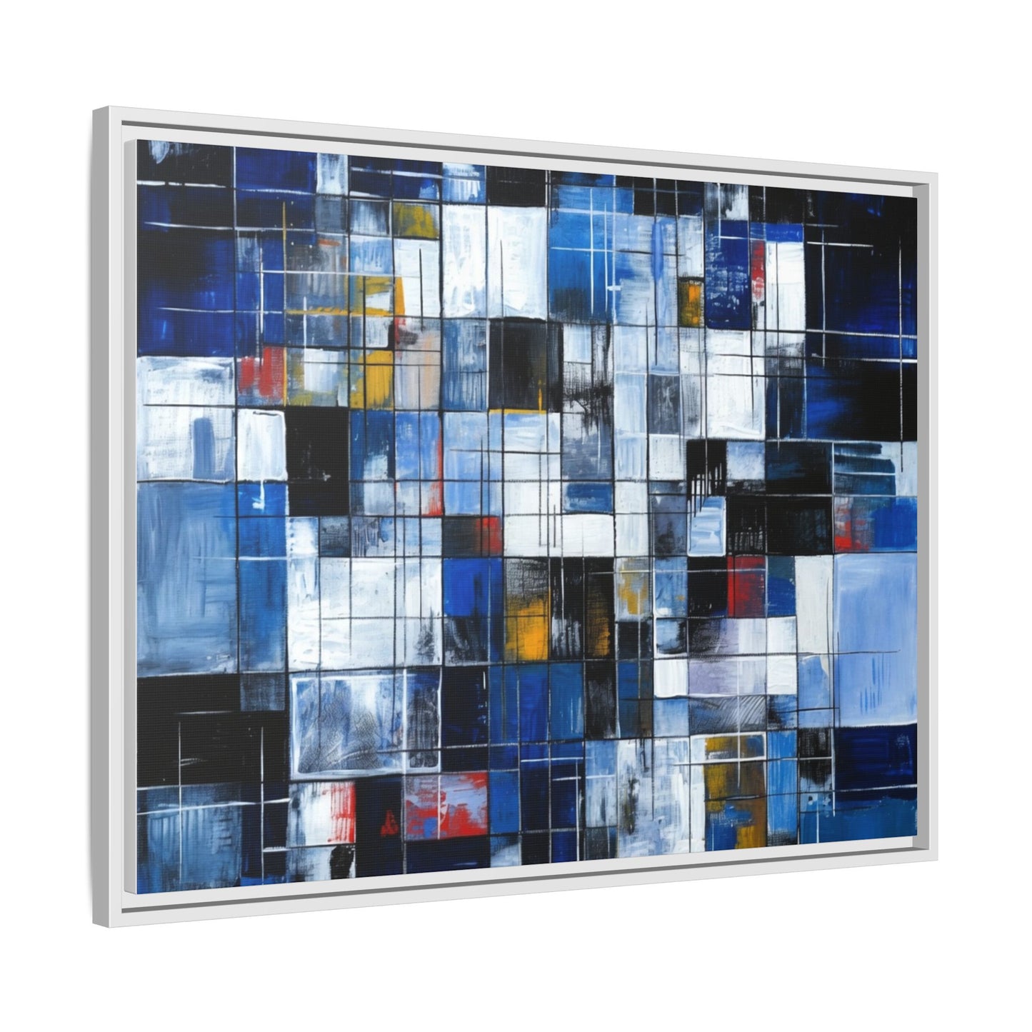Abstract Blue Grid Matte Canvas Framed Art Print