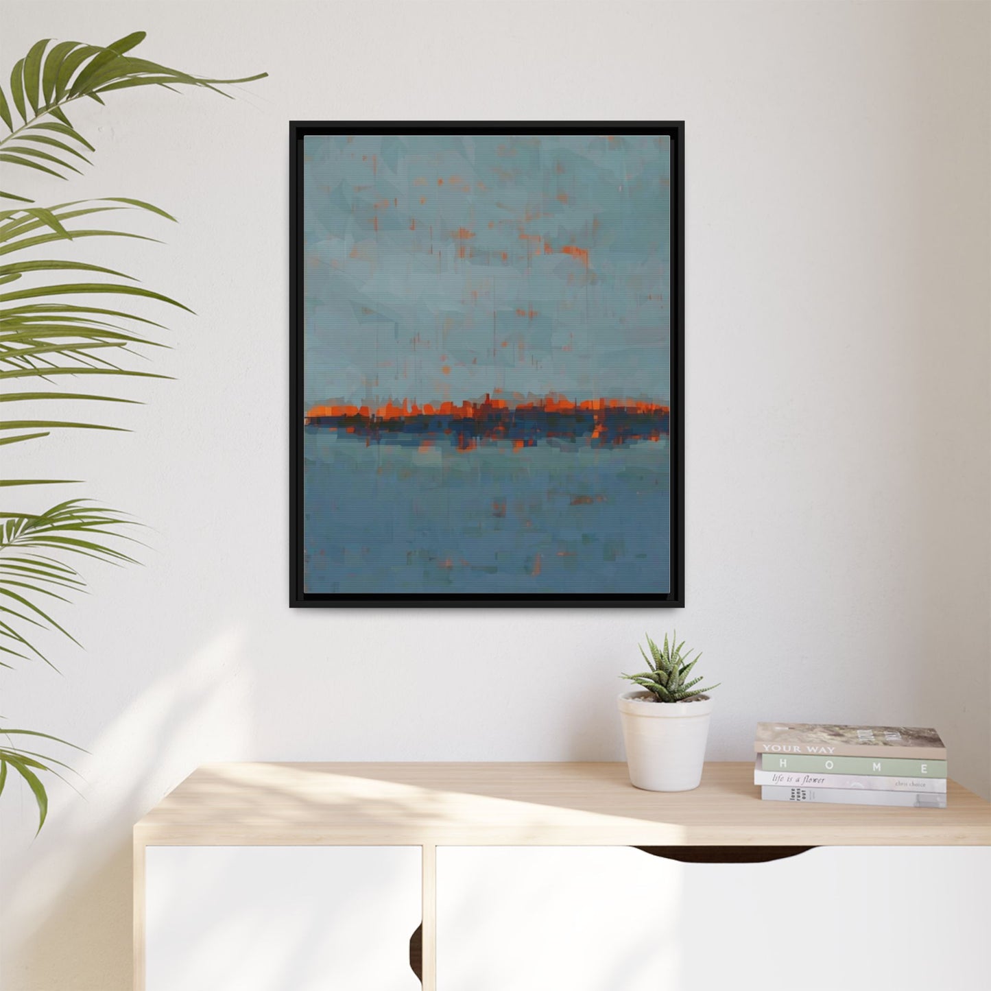 Framed Canvas Art — Teal & Orange Abstract Seascape