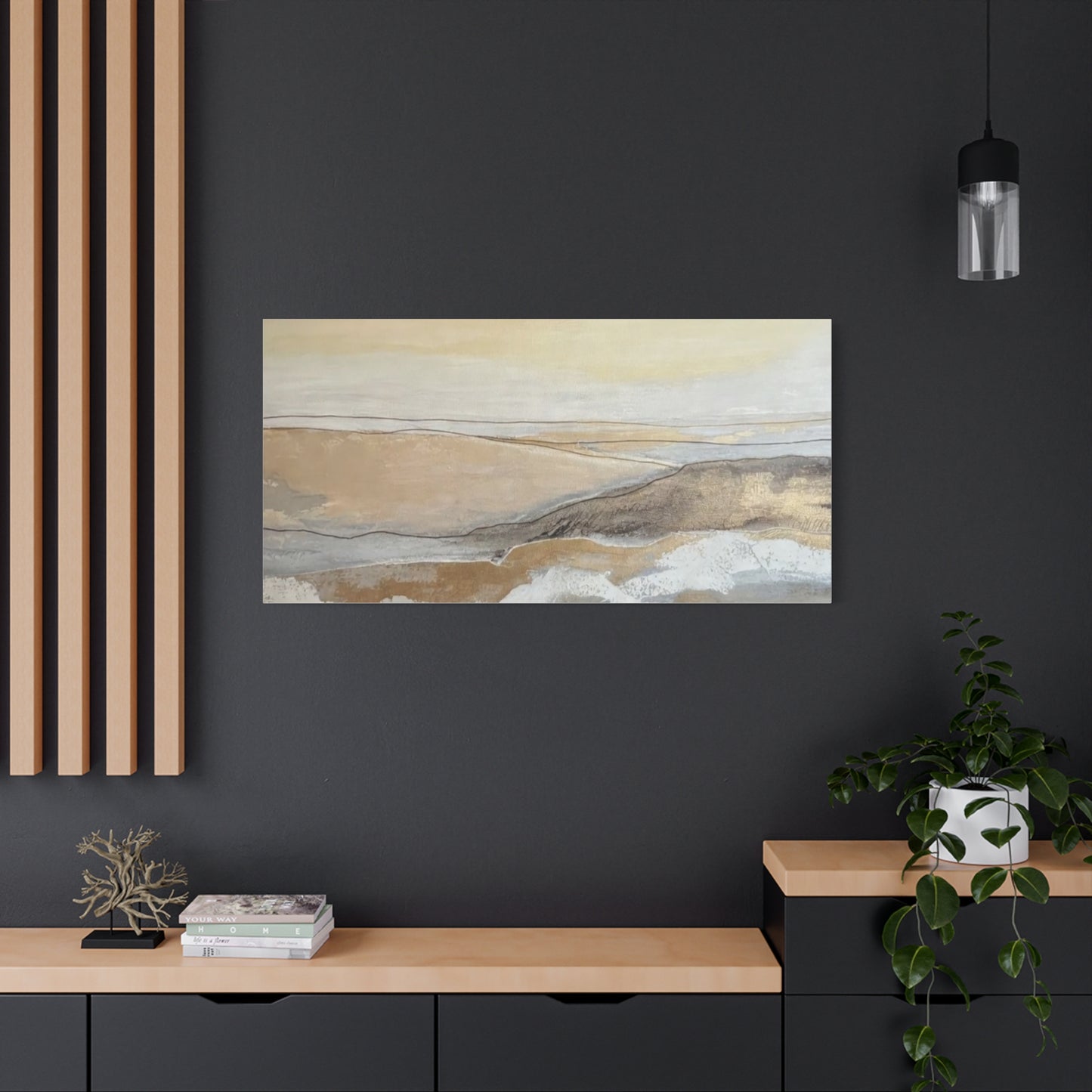 Abstract Coastal Landscape Canvas — Neutral Seascape Matte Stretched Wall Art