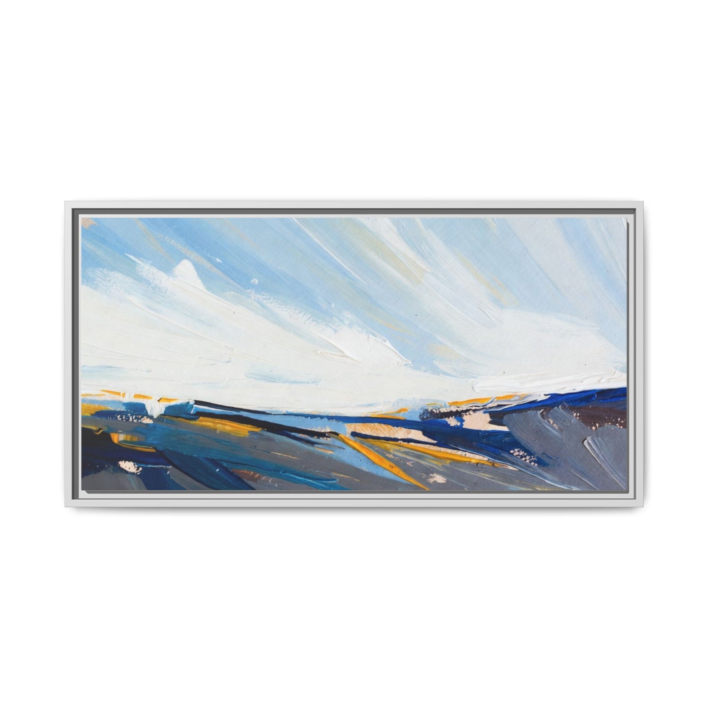 Framed Abstract Seascape Canvas Print — Matte Multi‑Color Wall Art