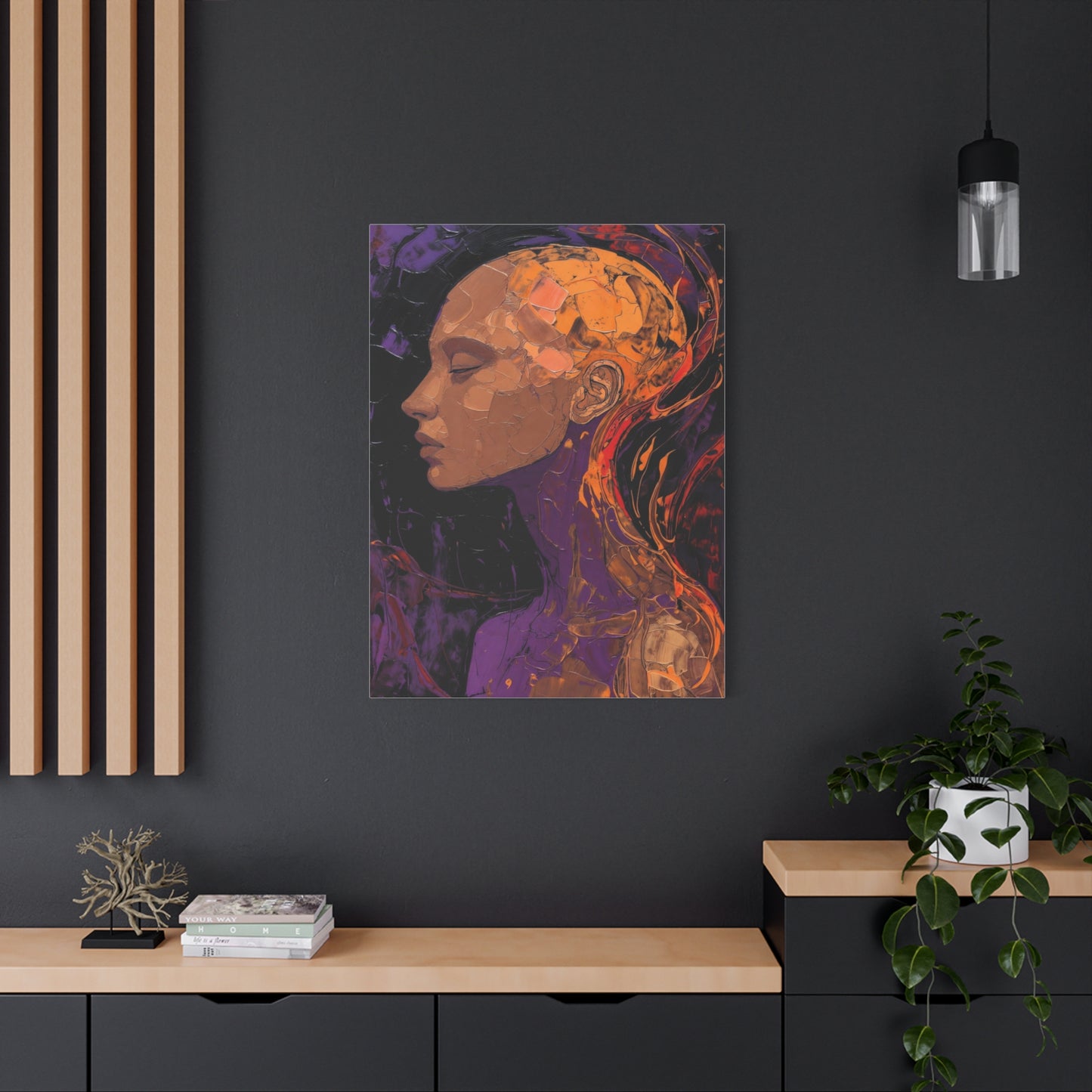 Abstract Portrait Canvas - Meditative Female Profile in Purple & Orange