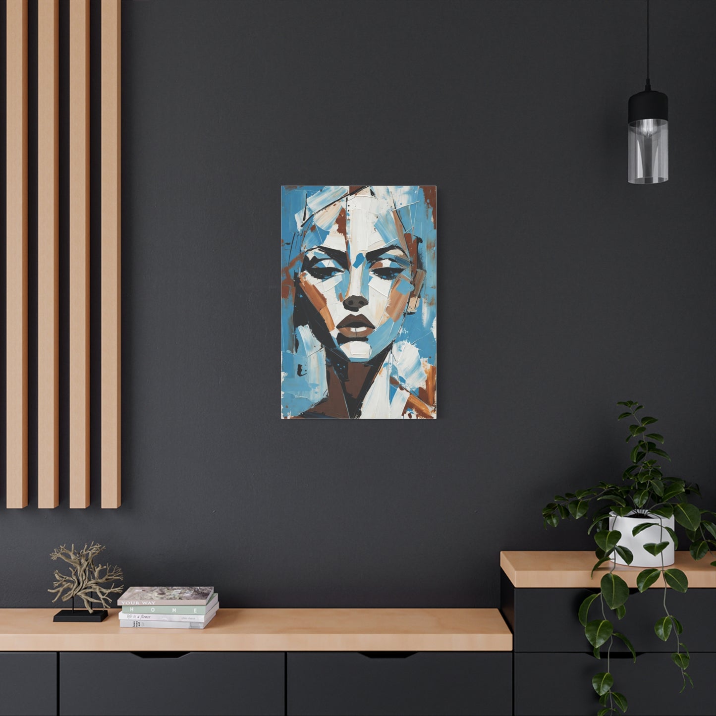 Abstract Blue Portrait Canvas Print — Modern Stretched Matte Wall Art