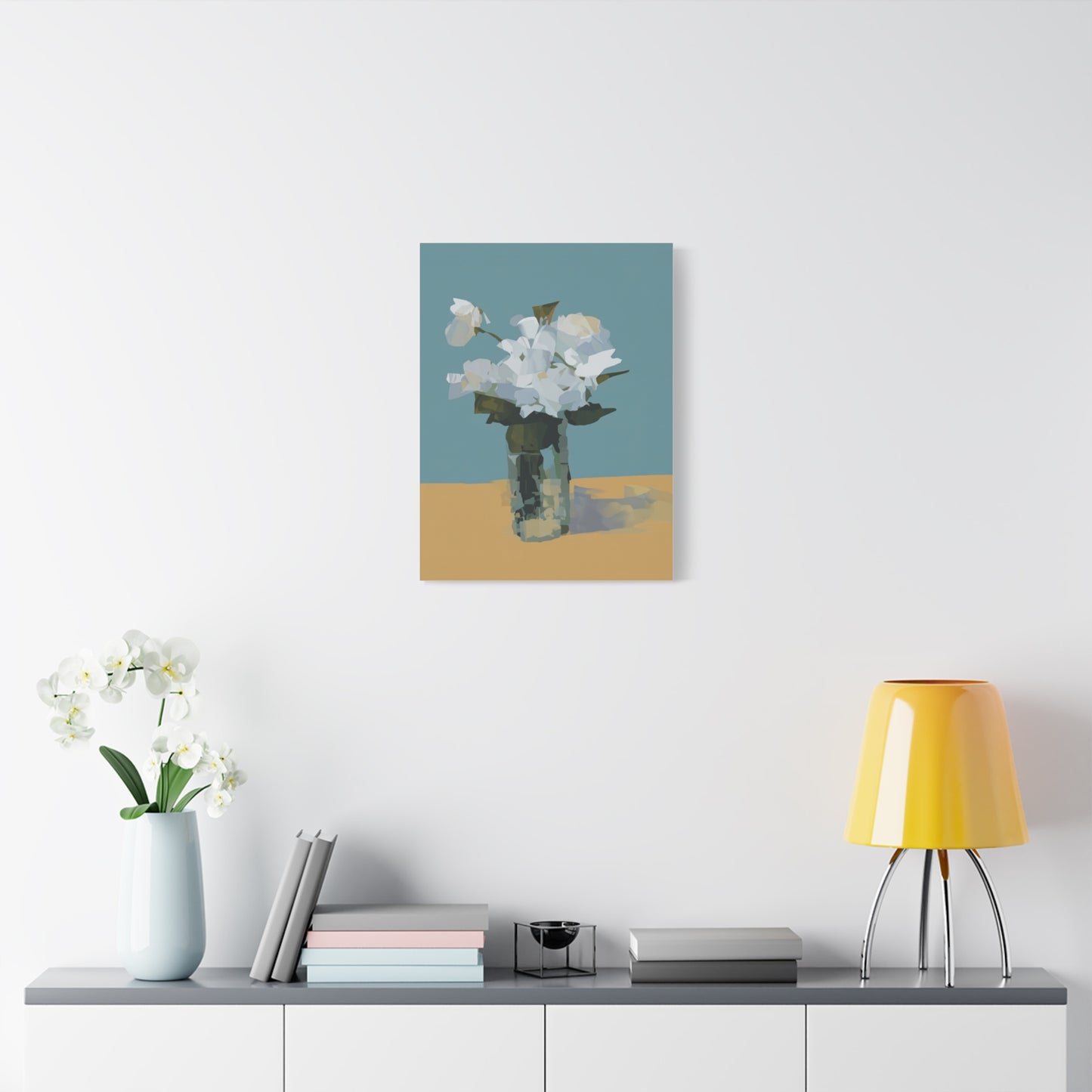 Abstract White Roses Canvas Art - Floral Vase Wall Decor
