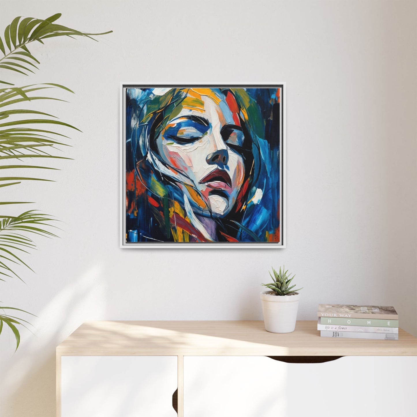 Abstract Colorful Woman Portrait — Framed Matte Canvas Wall Art