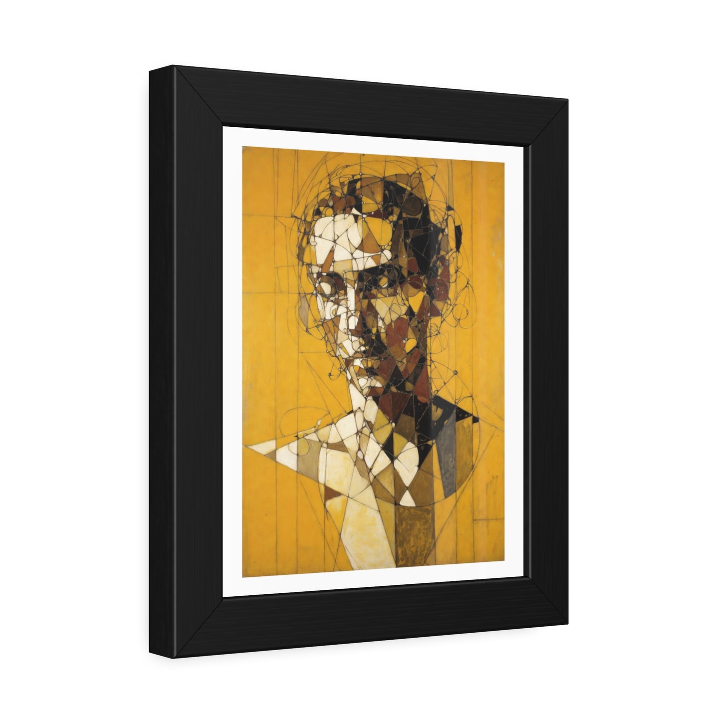 Framed Poster — Abstract Geometric Portrait on Mustard Yellow