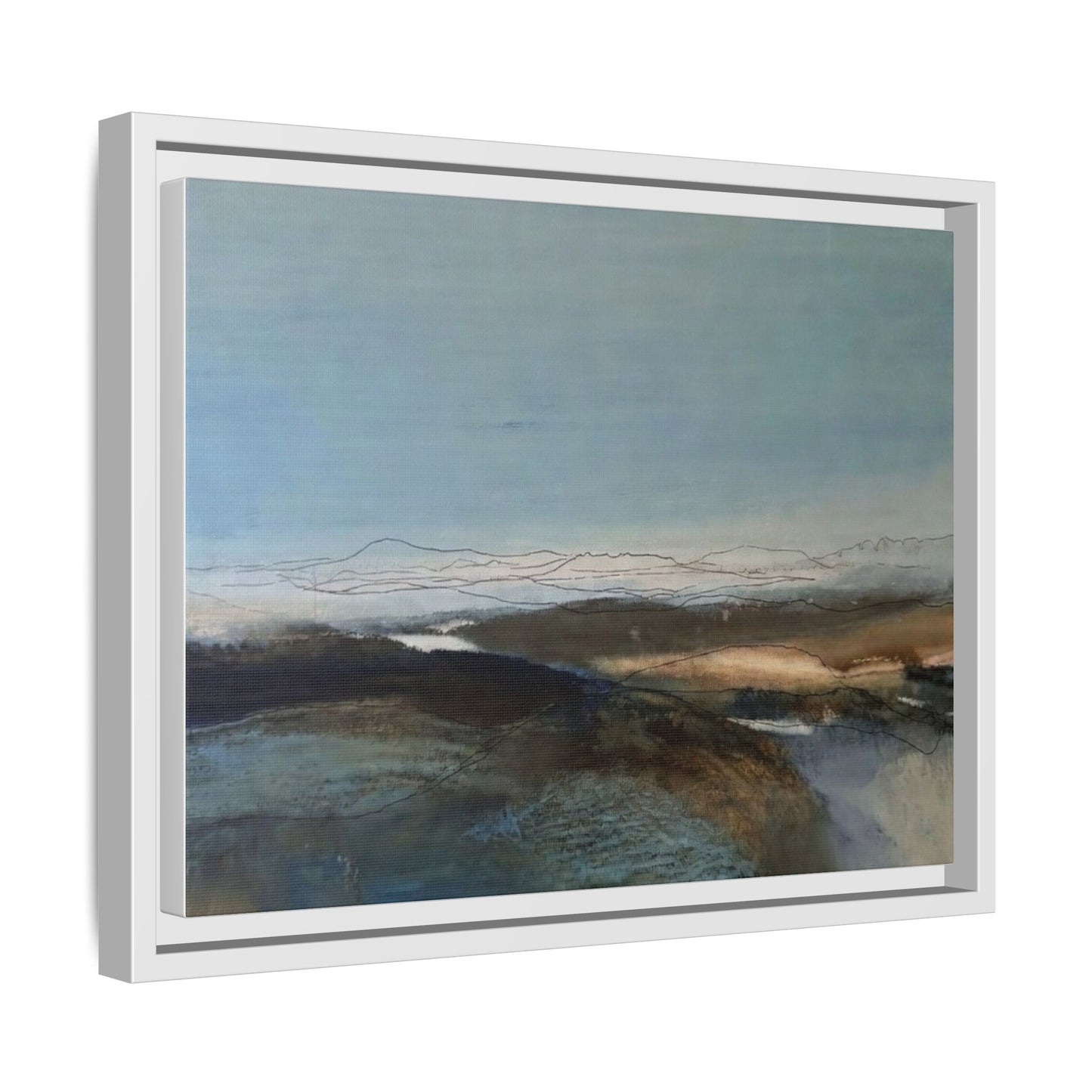 Framed Matte Canvas Wall Art — Serene Abstract Blue Landscape