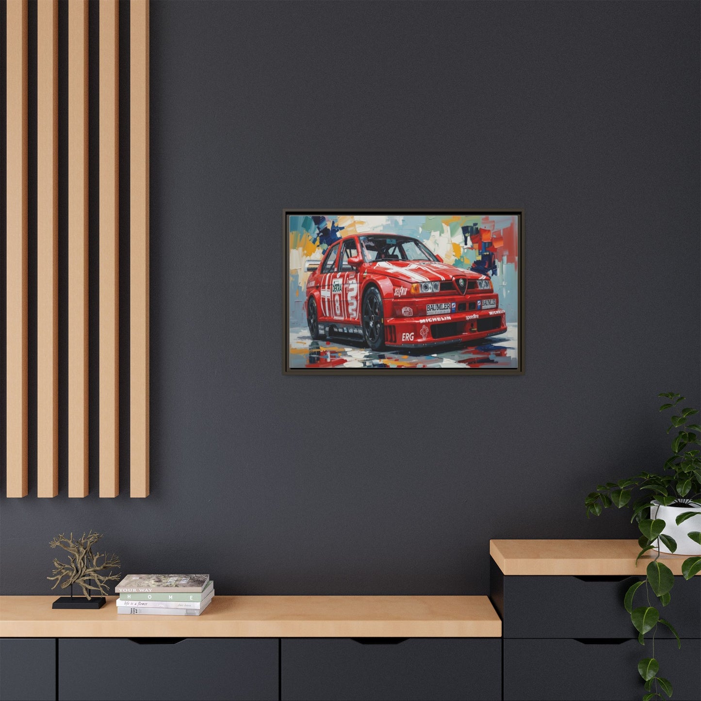 Framed Racing Car Canvas Print — Red Alfa Romeo Track Art