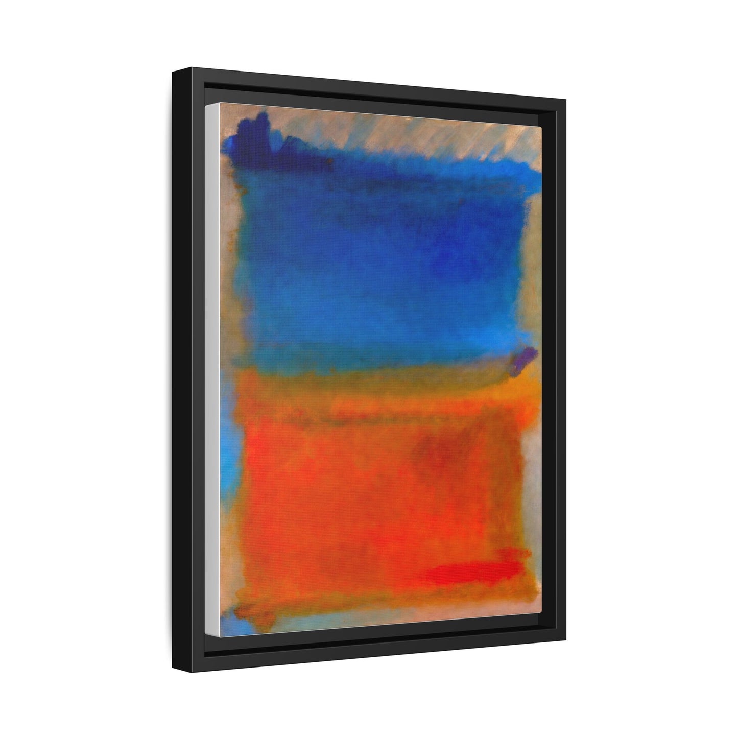 Abstract Color Block Matte Canvas Framed Wall Art — Blue & Orange Modern Painting