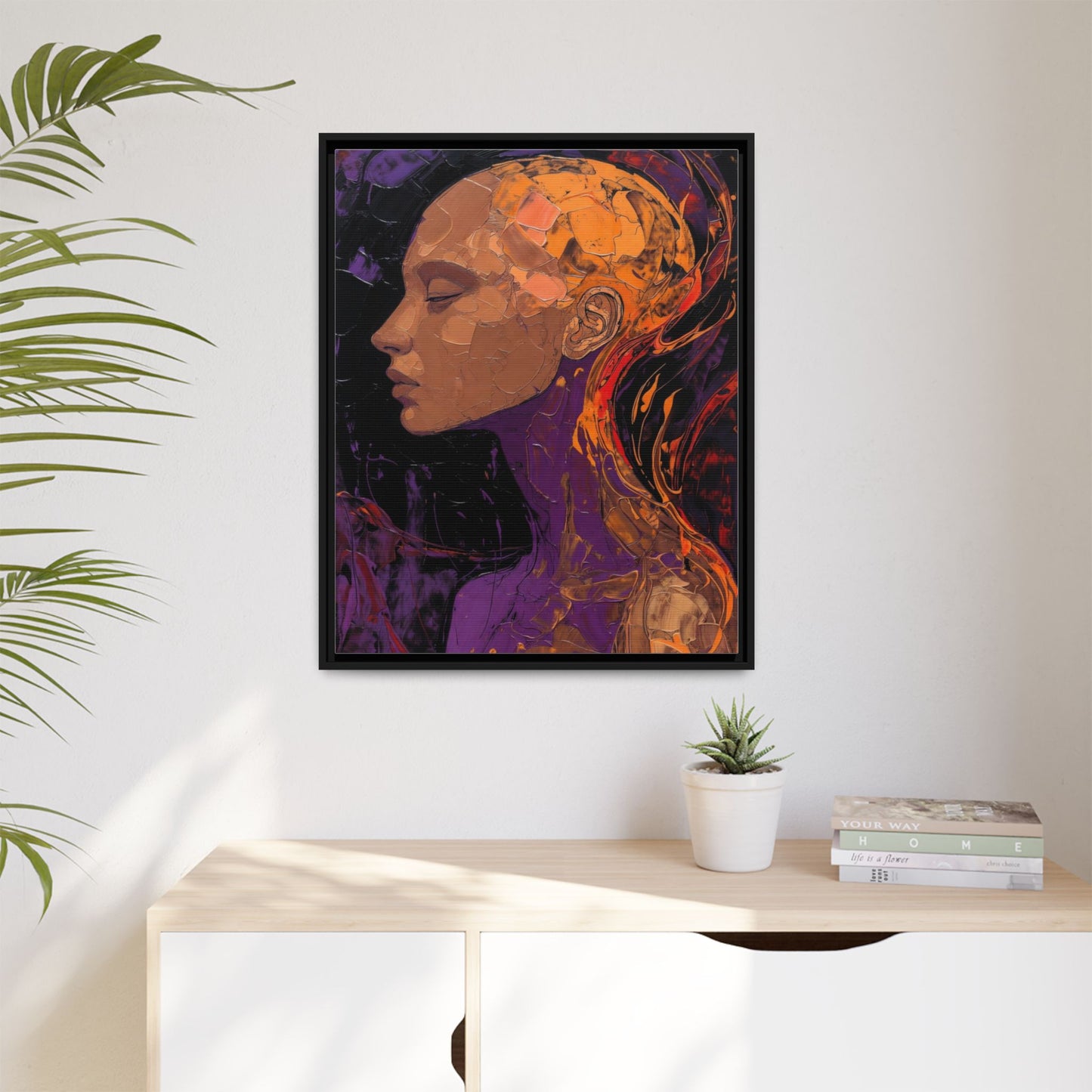 Abstract Profile Portrait Matte Framed Canvas — Multicolor Feminine Art Print