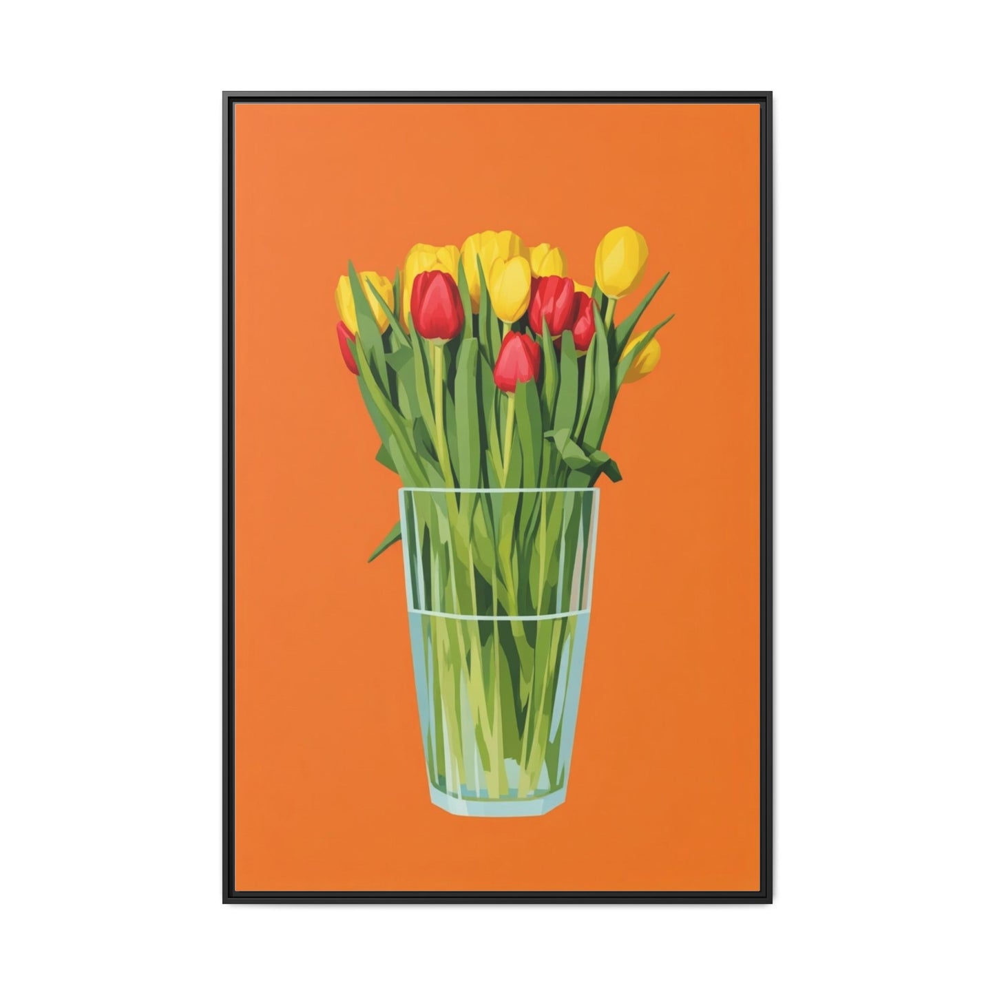 Framed Tulip Canvas Print — Colorful Tulips in Glass Vase