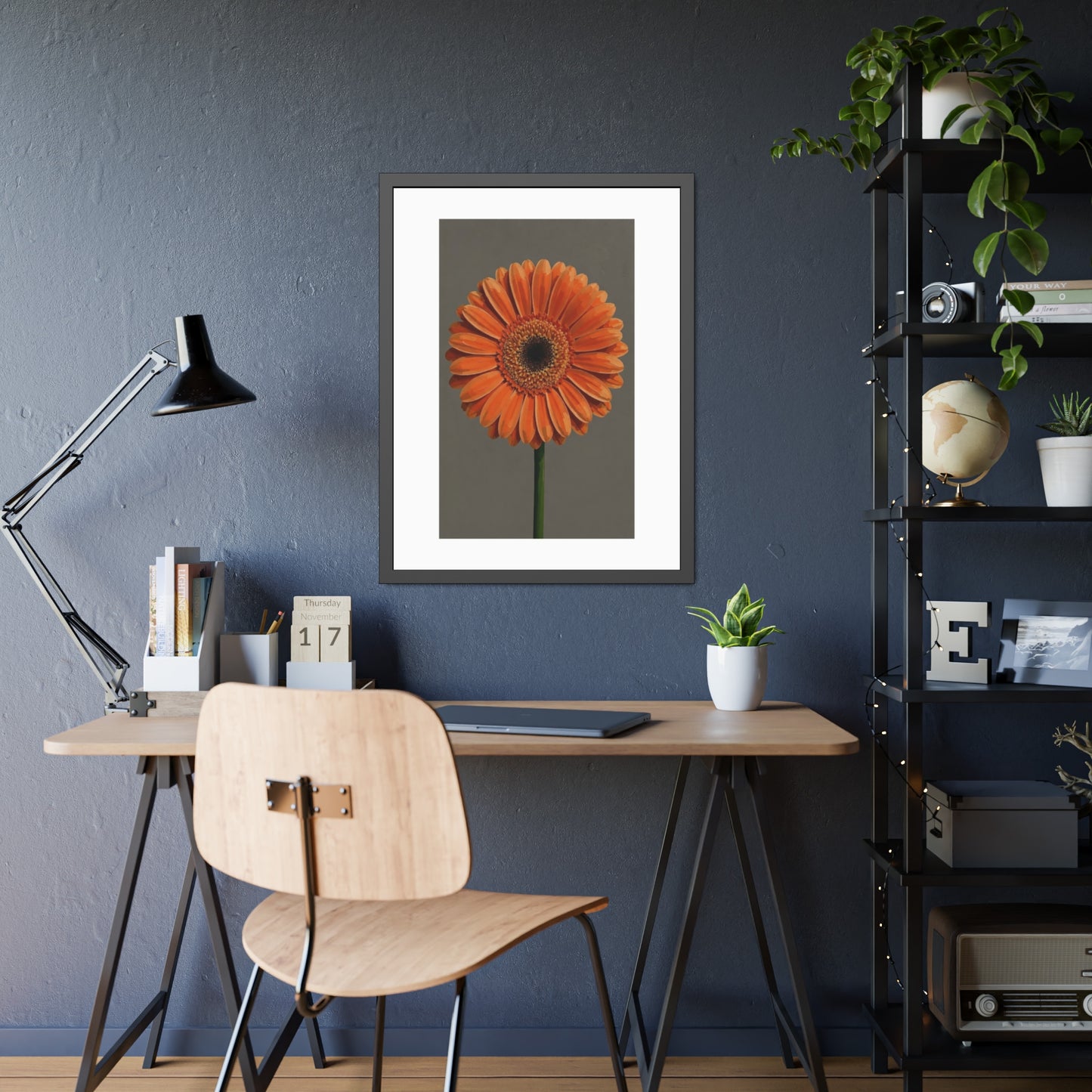 Orange Gerbera Framed Poster — Floral Wall Art Print
