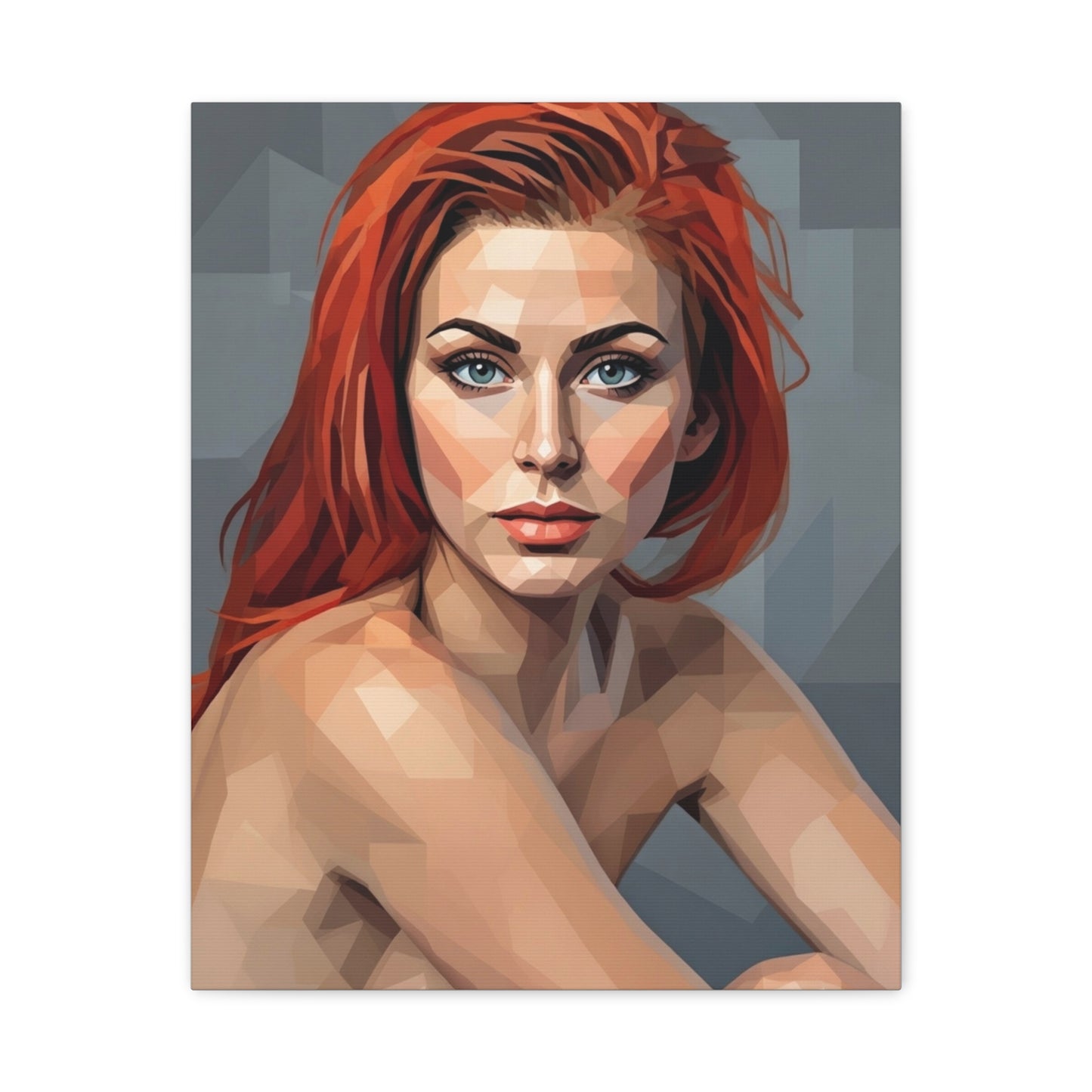 Geometric Redhead Portrait Matte Canvas Print — Modern Pop Art Wall Decor