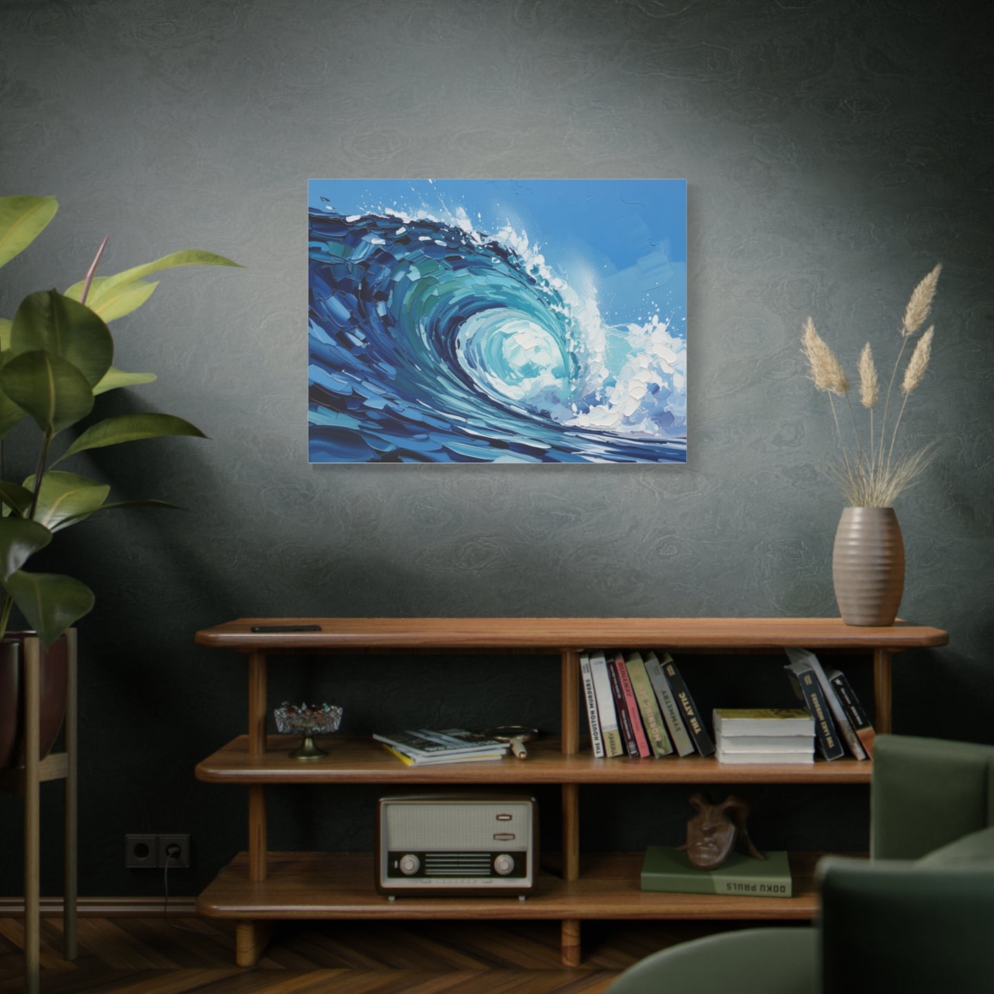 Ocean Wave Matte Canvas Wall Art — Blue Surf Wave Painting, Stretched 1.25"