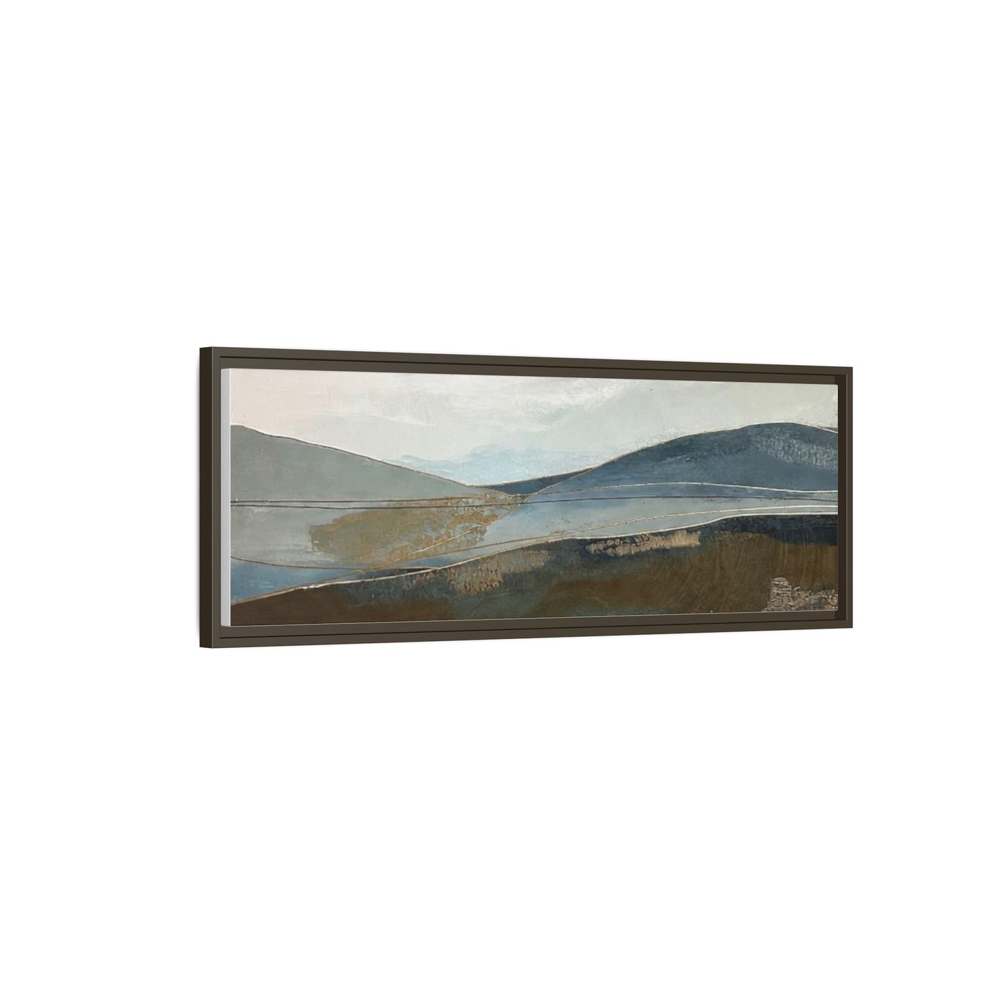 Framed Matte Canvas Landscape Art - Serene Abstract Hills in Blue & Earth Tones