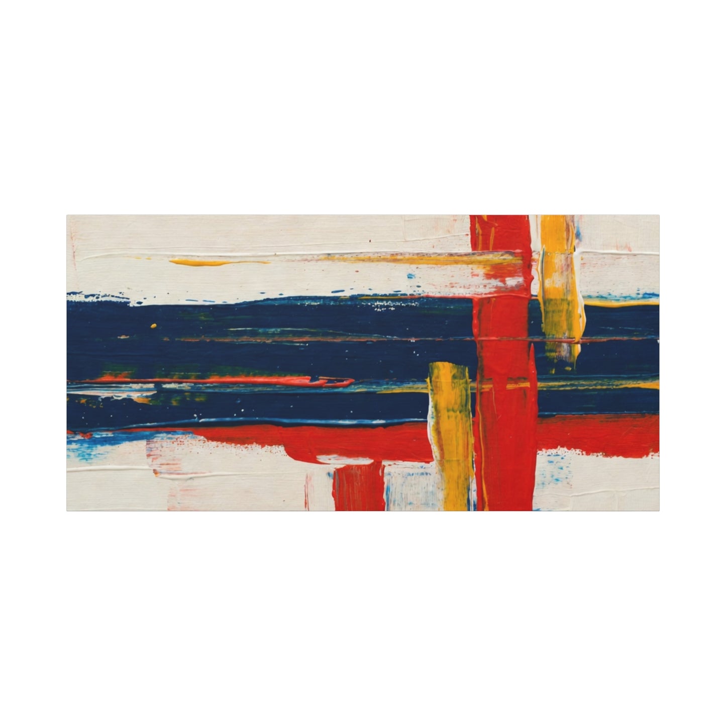 Abstract Modern Canvas Art Print — Red, Navy & Gold Stretched Matte Canvas