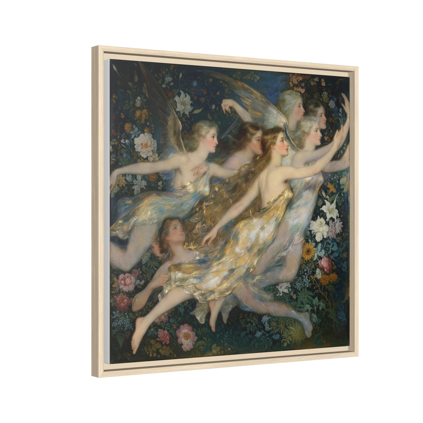 Framed Matte Canvas Wall Art — Vintage Fairies & Floral Painting