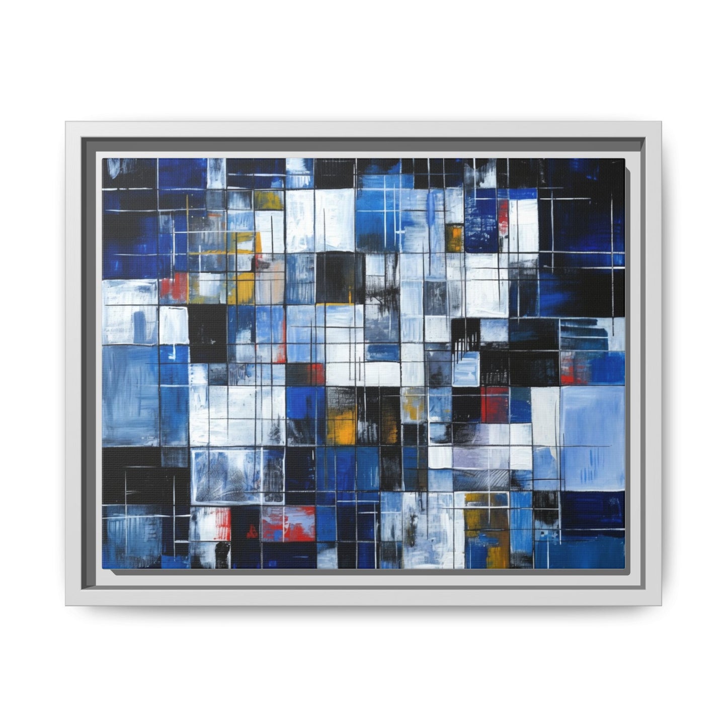 Abstract Blue Grid Matte Canvas Framed Art Print