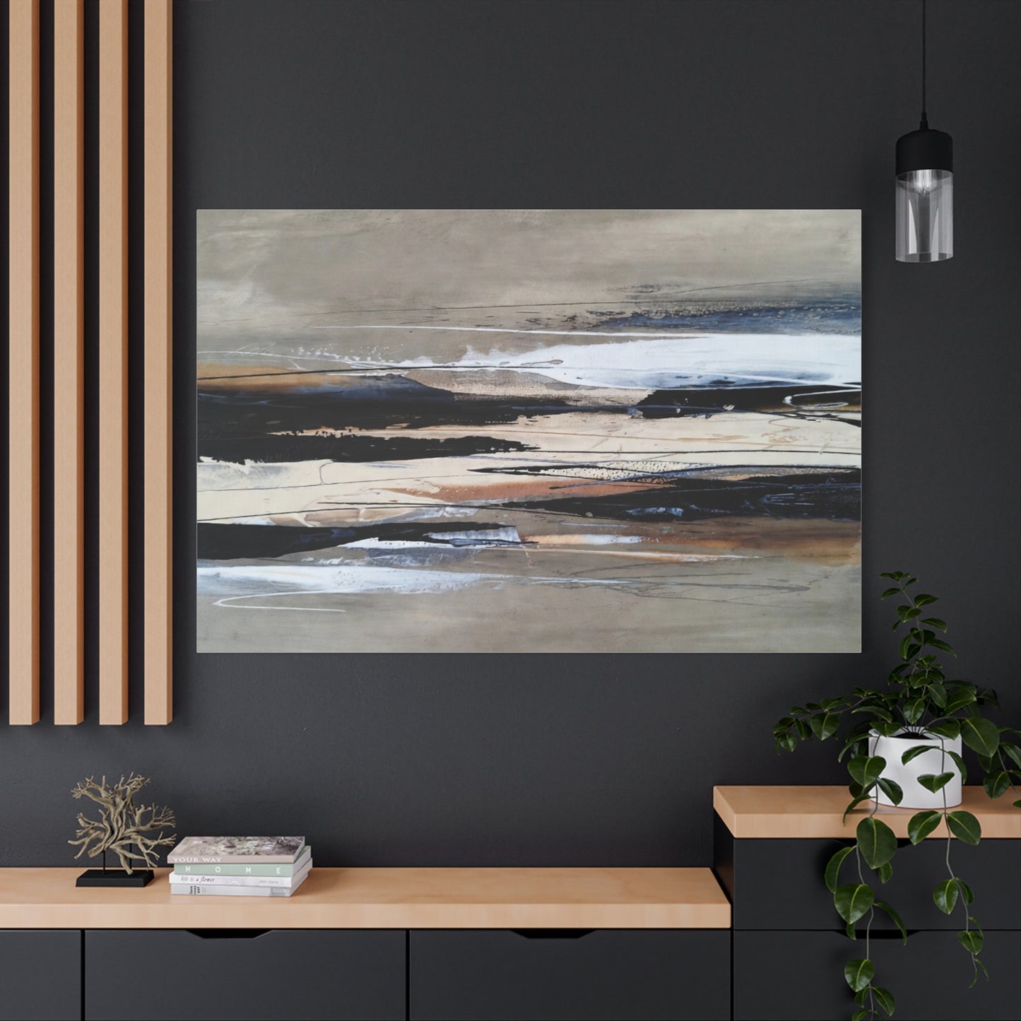 Abstract Coastal Landscape Canvas — Neutral Tones Matte Stretched Wall Art