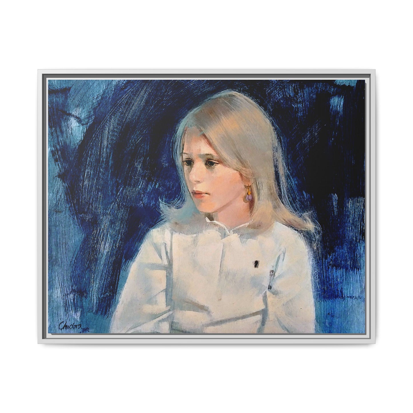 Painting of girl by Unknown Artist Framed Matte Canvas Classic Wall Art