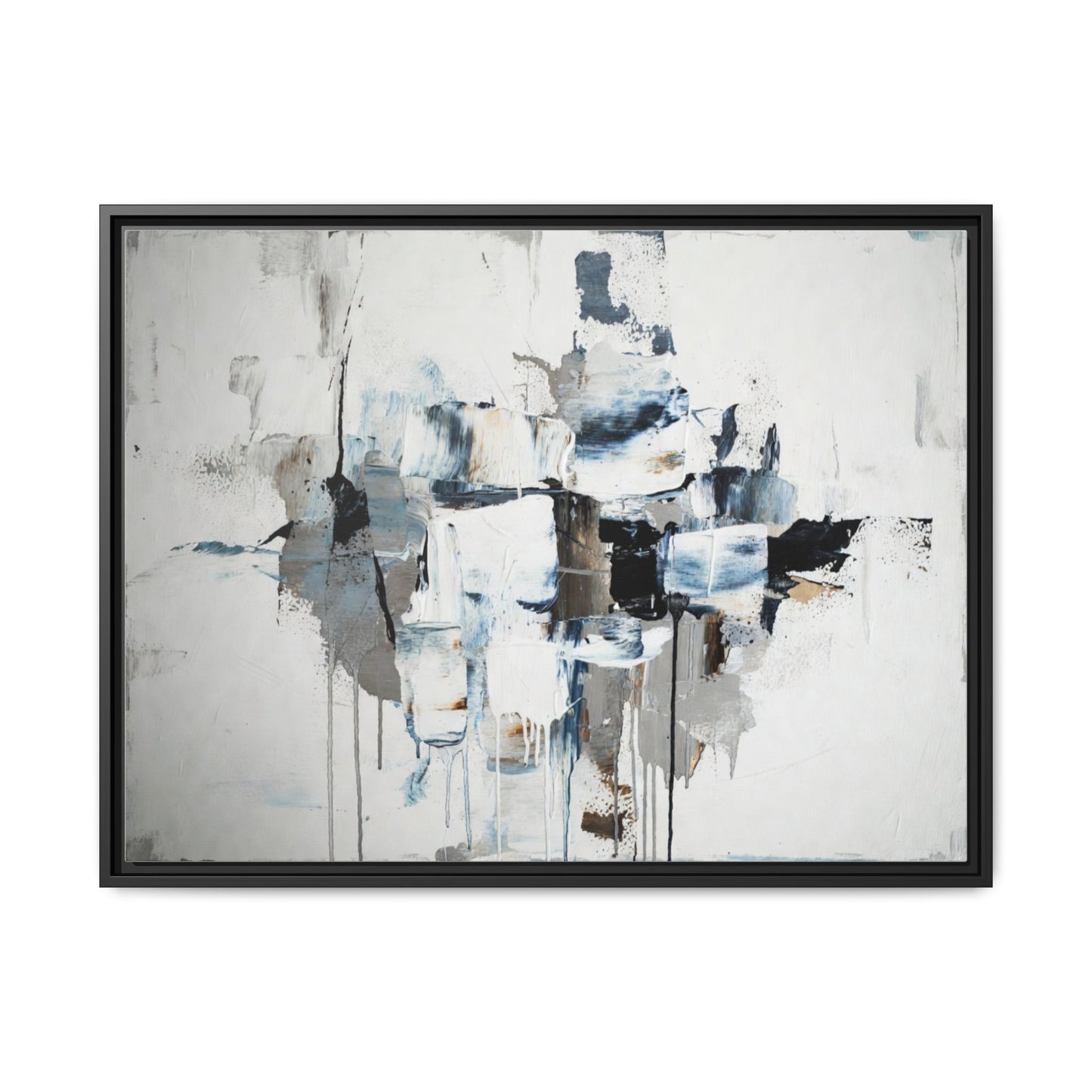 Framed Abstract Canvas Art — Blue Neutral Modern Wall Print