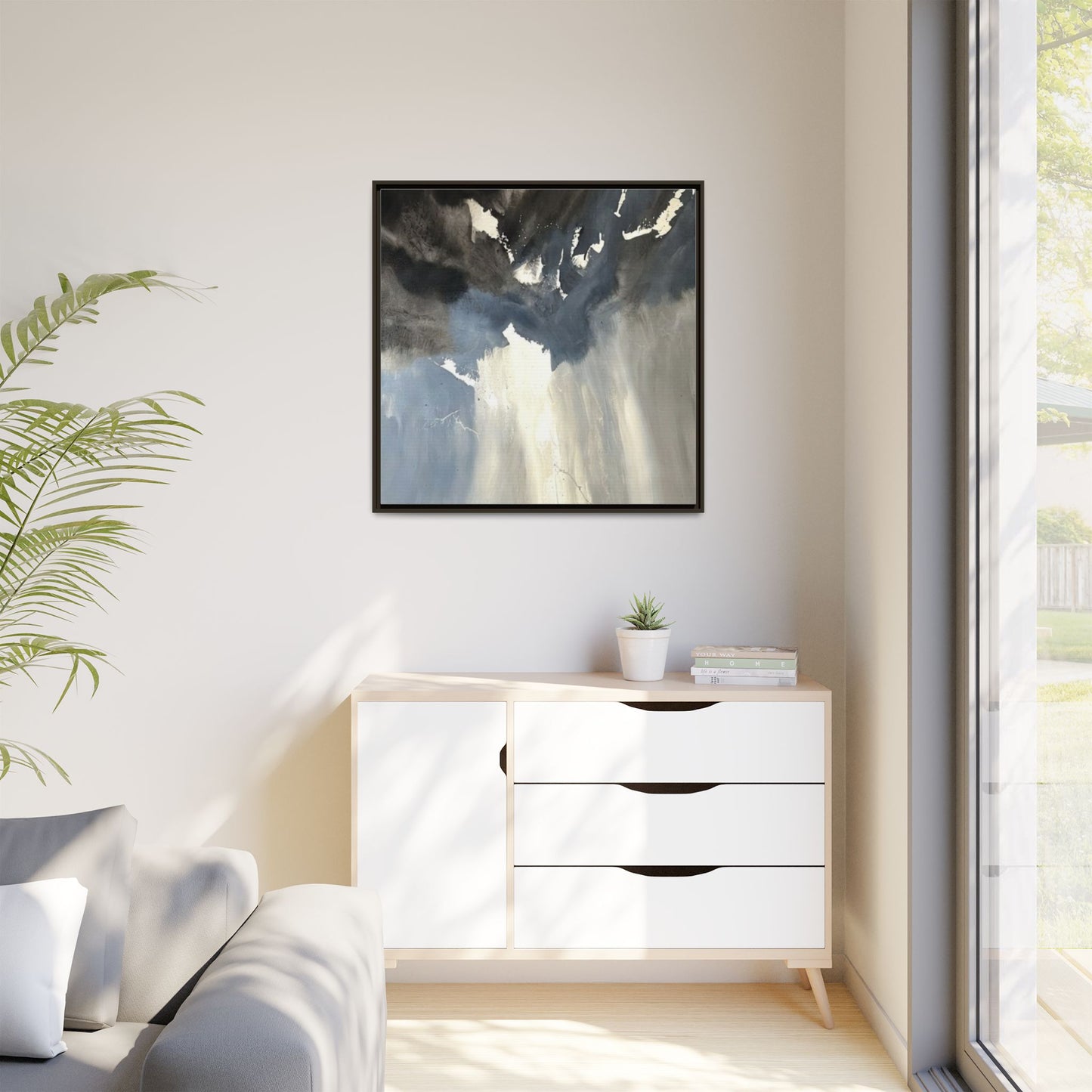 Framed Matte Canvas Art — Moody Abstract Sky Painting