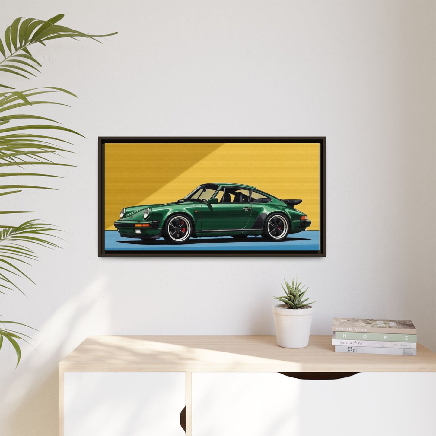 Framed Matte Canvas — Green Sports Car Wall Art