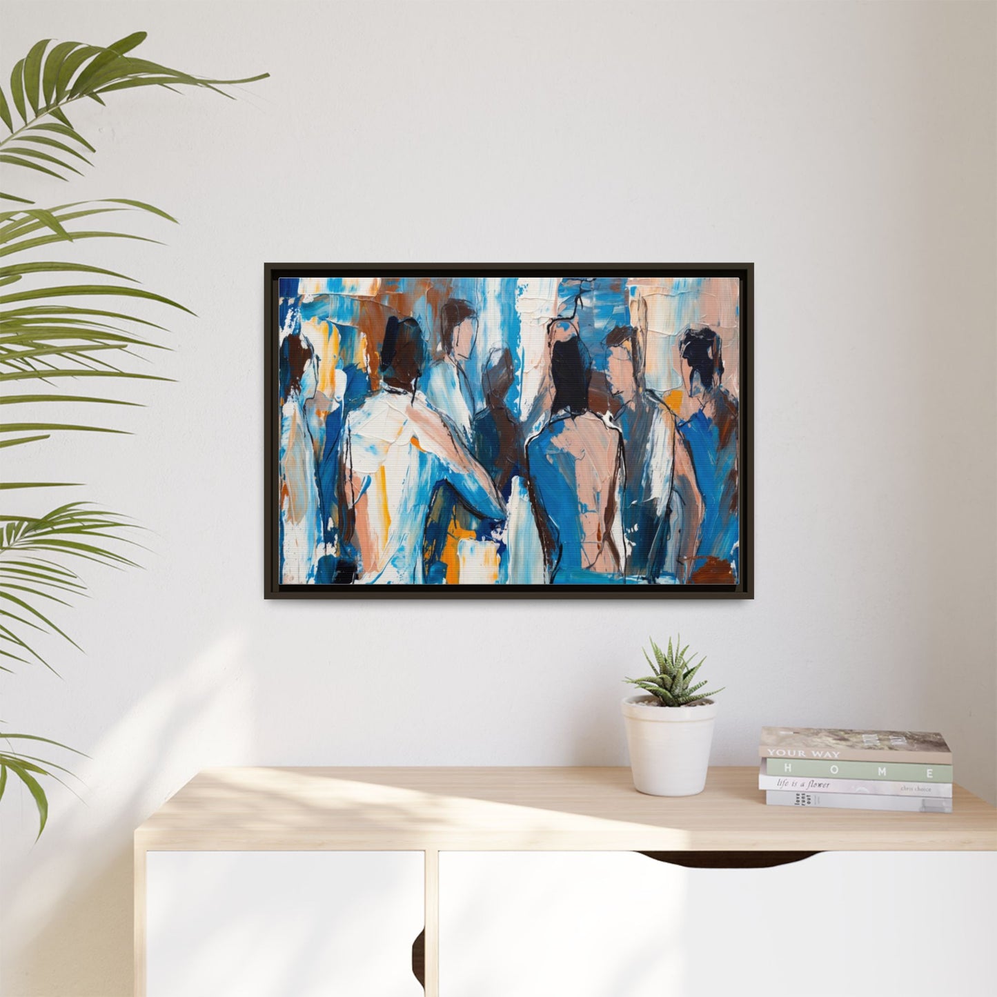 Abstract Coastal Figures Matte Canvas Framed Wall Art