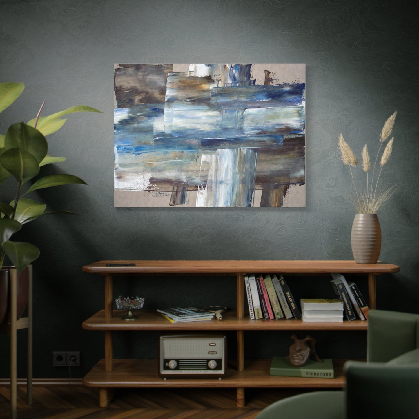 Abstract Blue Waterfall Matte Canvas Wall Art, Stretched 1.25"