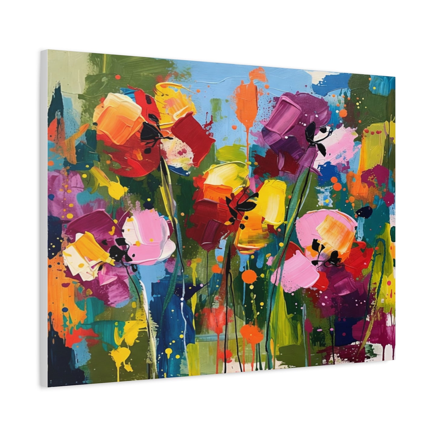 Vibrant Abstract Floral Canvas — Colorful Poppy Wall Art, Matte Stretched 1.25"