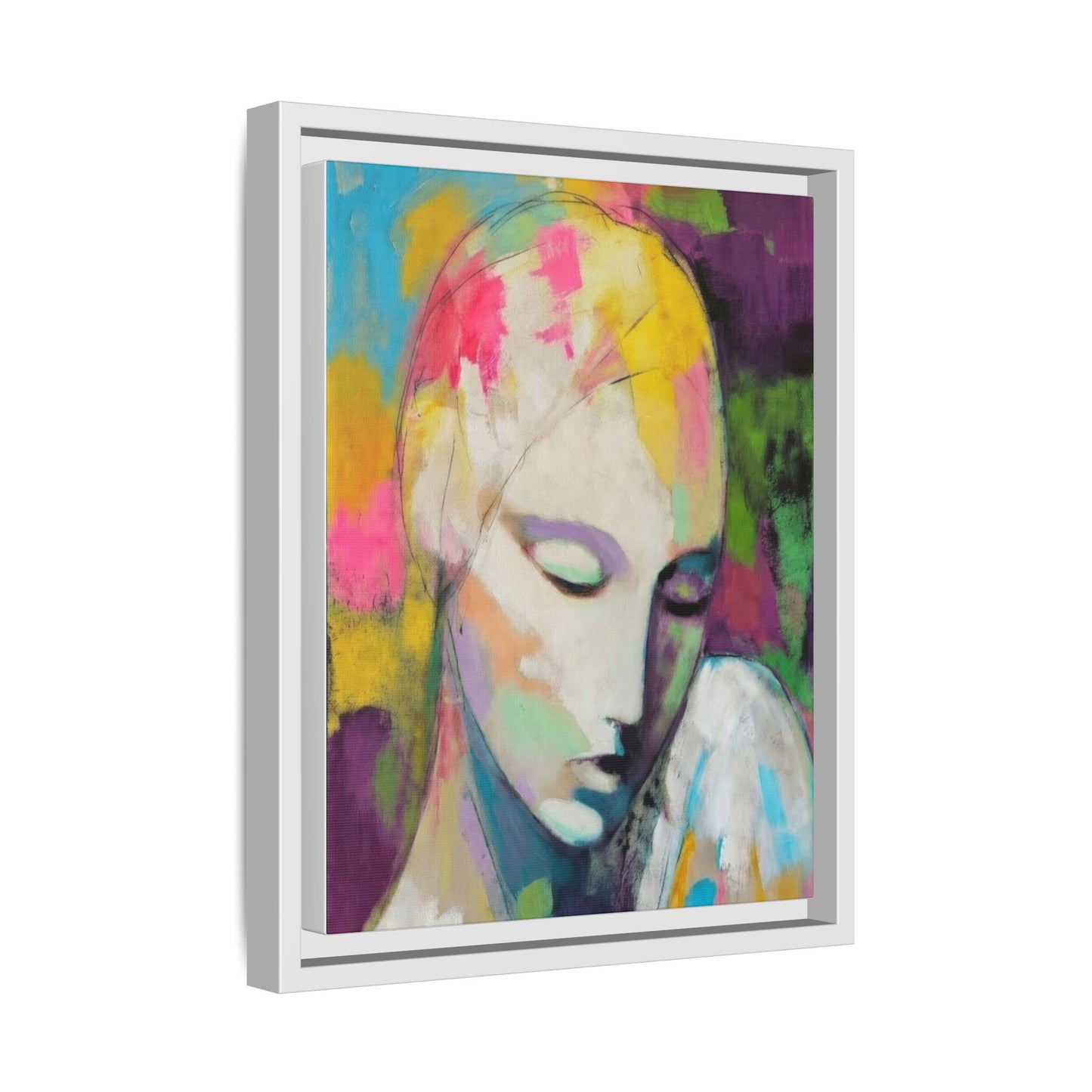 Framed Matte Canvas Art - Colorful Abstract Portrait