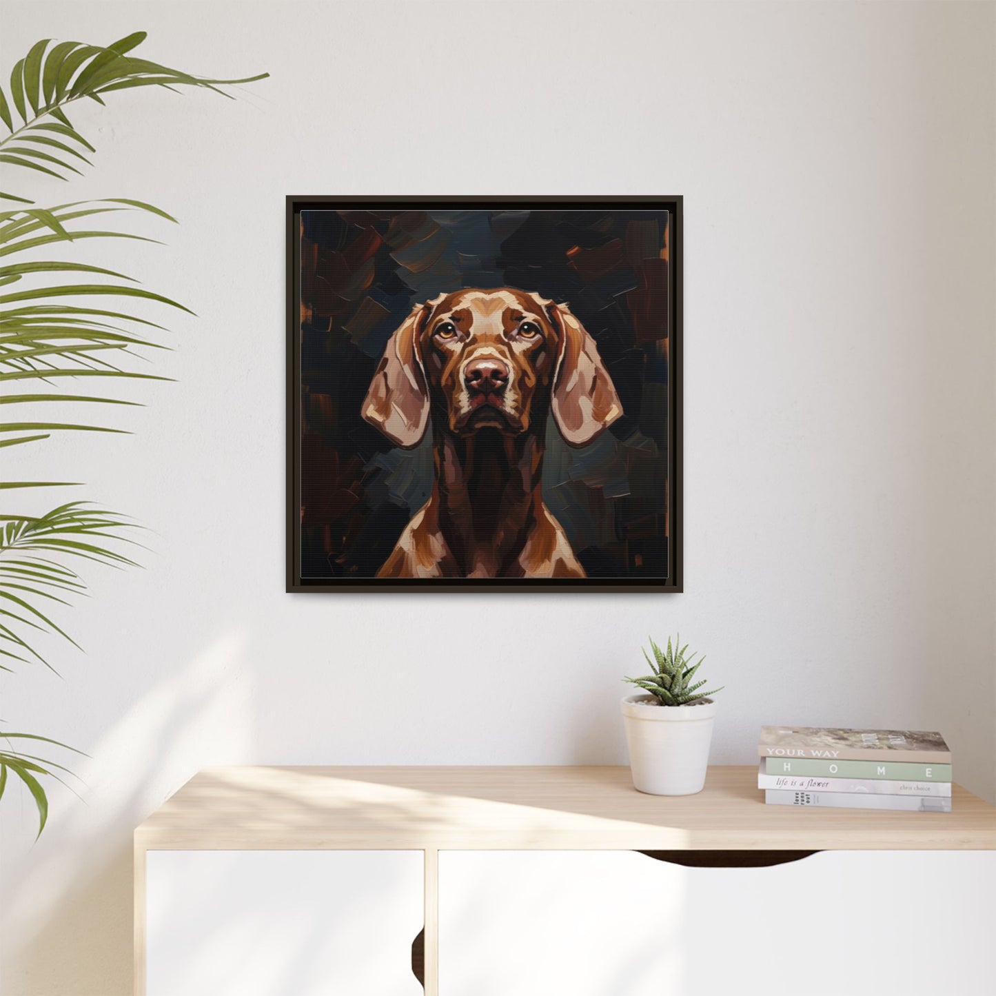 Framed Matte Canvas Dog Portrait – Brown Vizsla Wall Art
