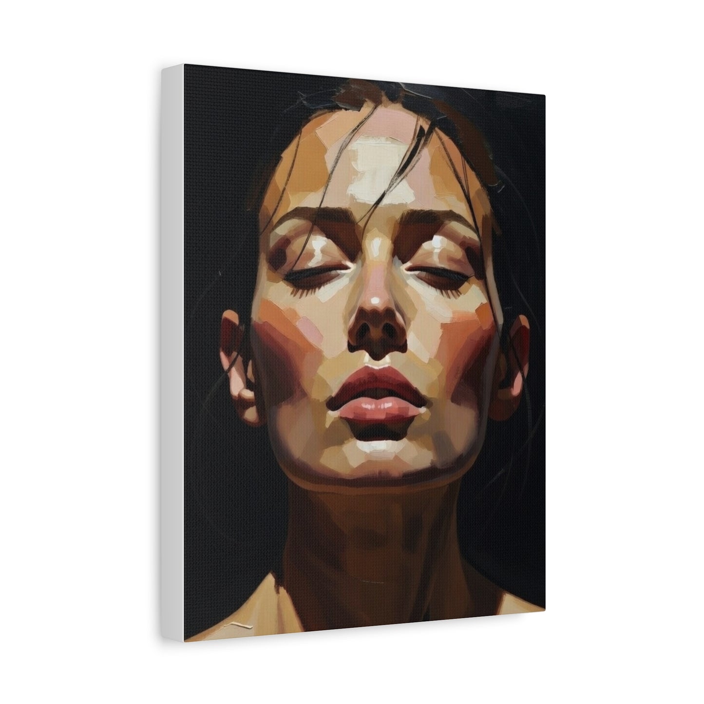 Contemporary Portrait Canvas Print — Meditative Woman Matte Stretched Wall Art